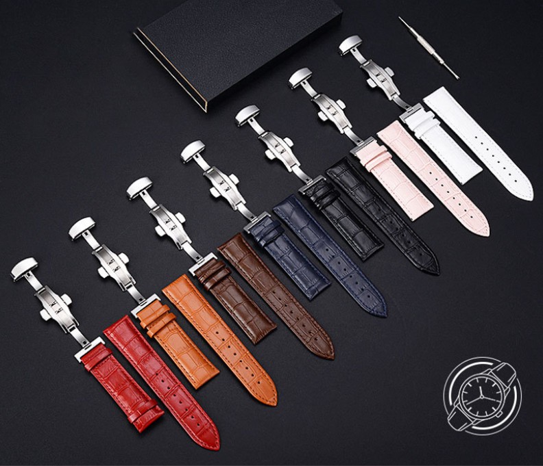 Curved End Leather Watch Band Bracelet Strap Replacement Deployment Clasp Buckle