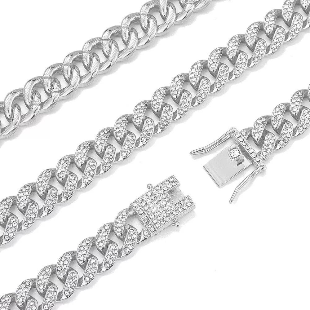 Men’s Chain 18K Gold Plated Iced CZ Out Solid Miami Cuban Link Bracelet Chain
