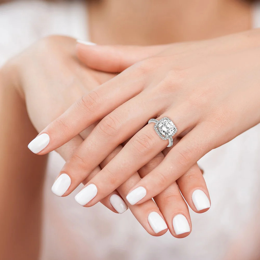 Sterling Silver Rhodium-Plated Polished CZ Square Halo Ring