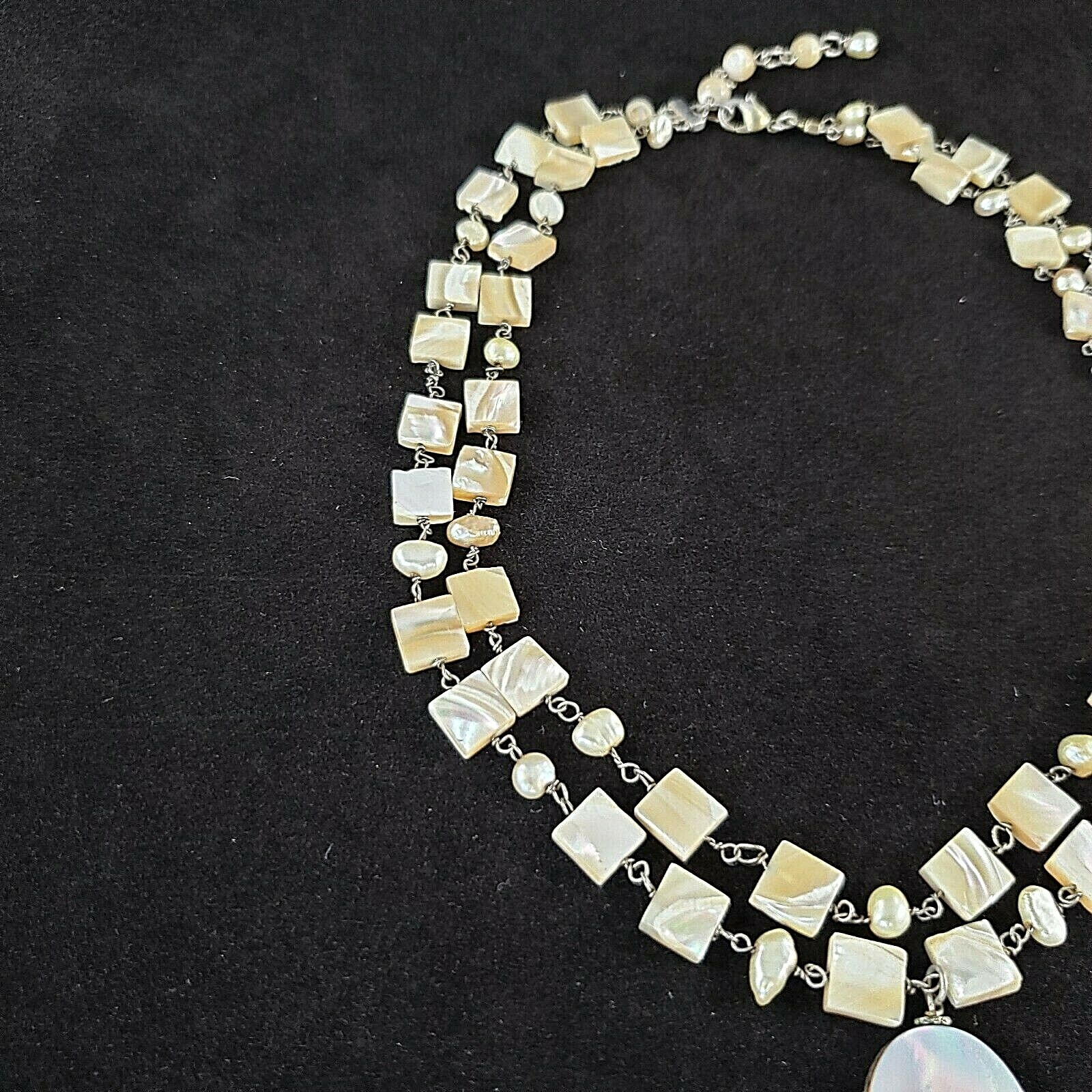 Double Strand Shell and Freshwater Pearl Necklace Linked with Shells Pendant