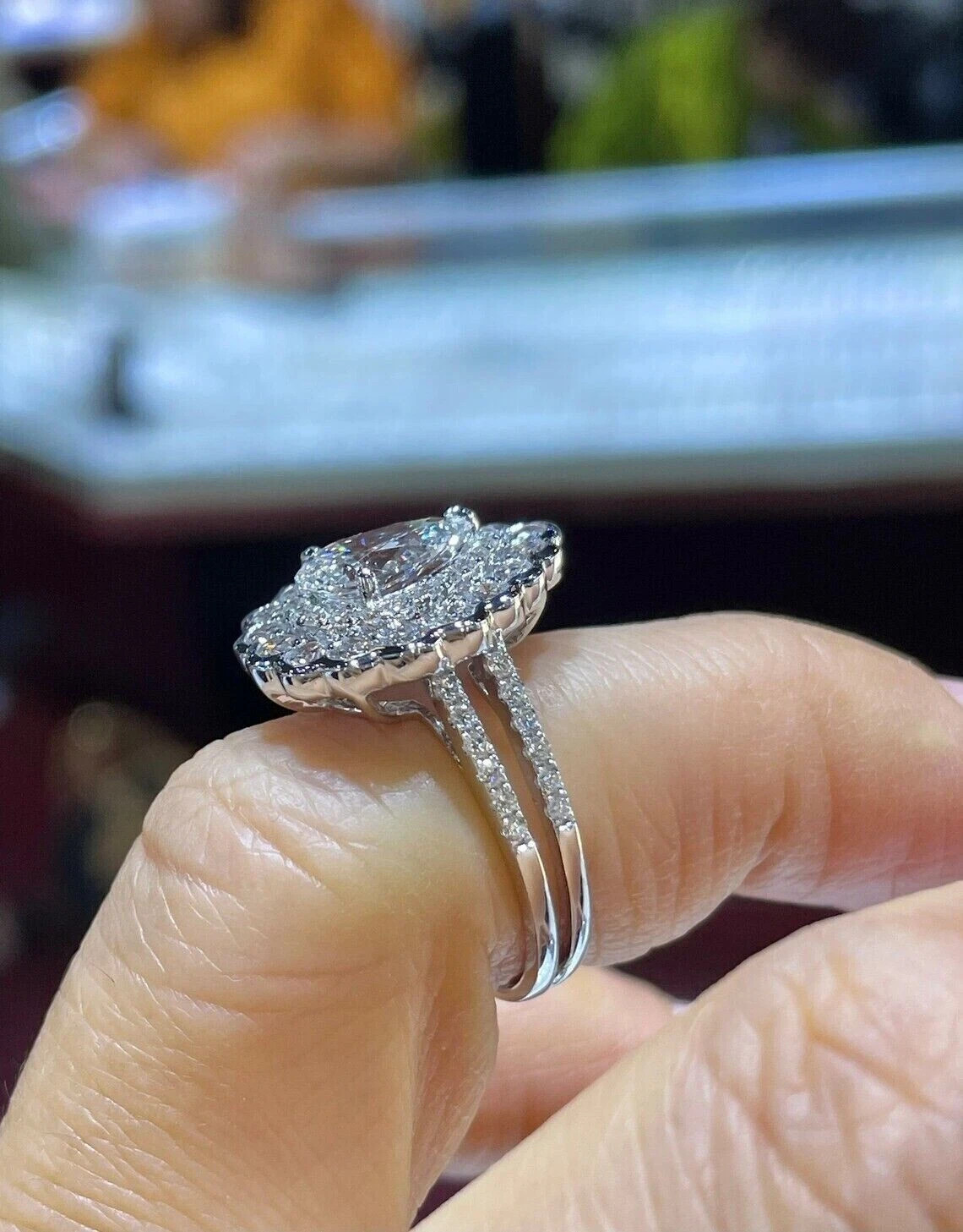 1.50Ct Lab Created Diamond Pear Teardrop Engagement Ring 14K White Gold Plated