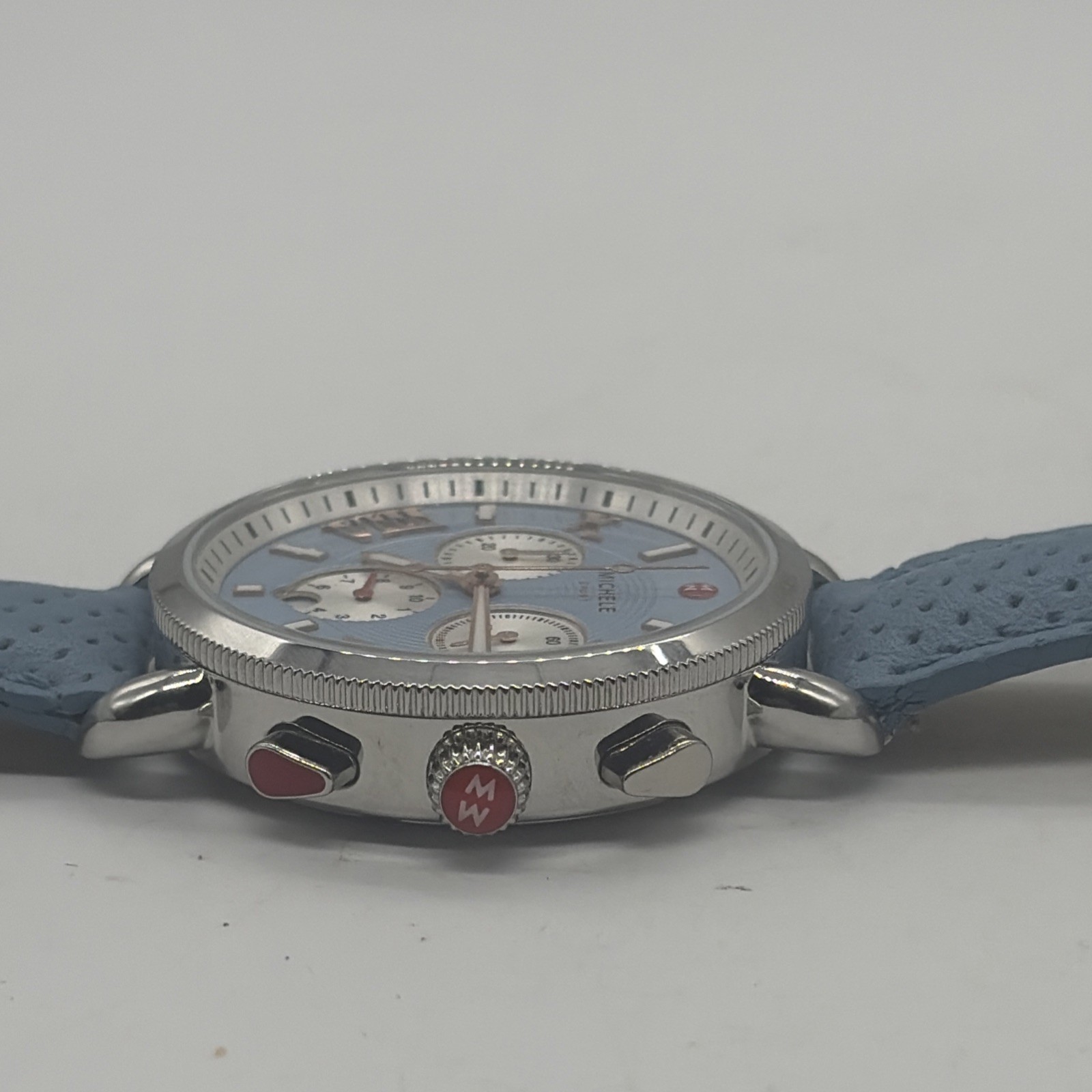 Michele Sport Sail Chronograph 38mm Blue Dial Leather Band Watch MWW01P000005