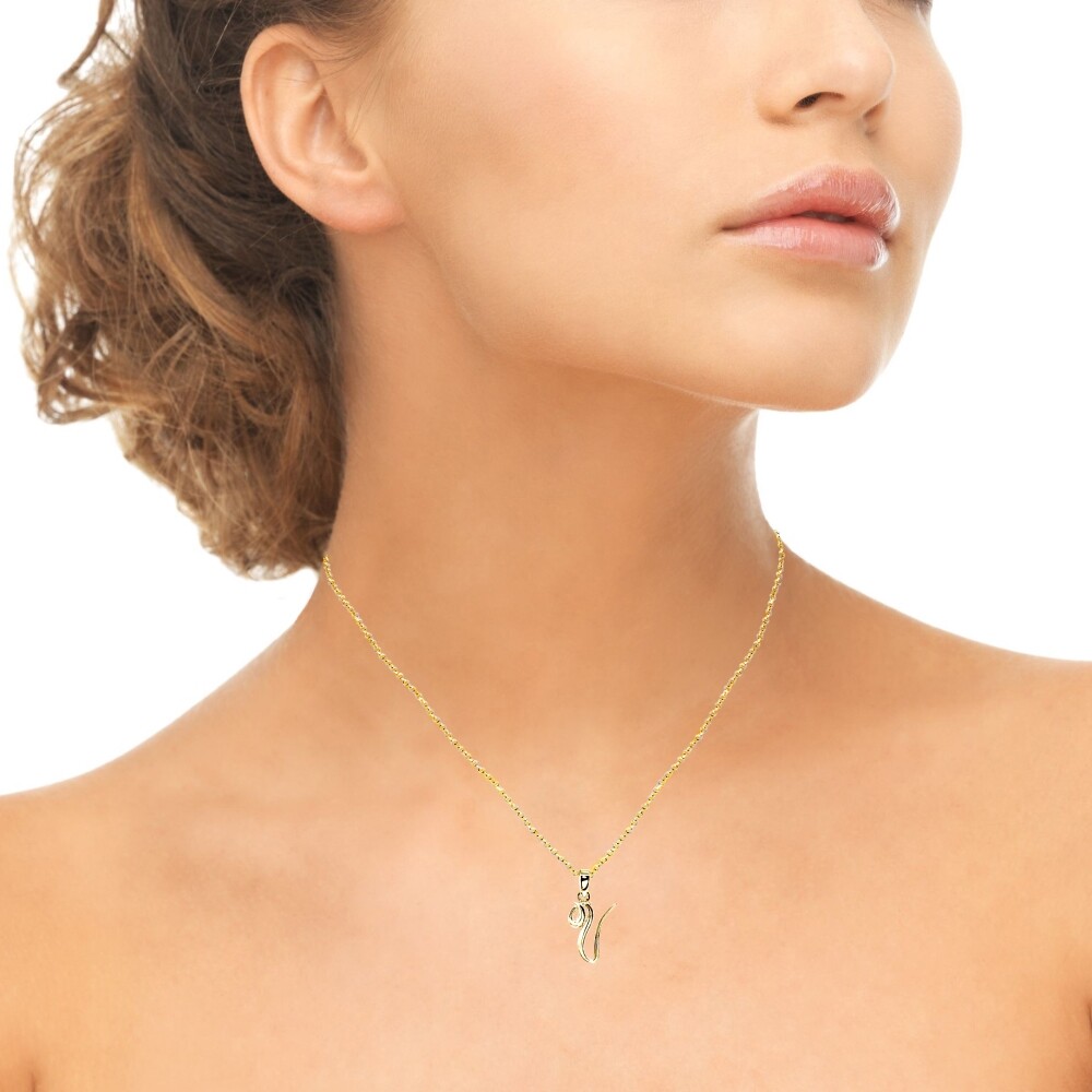 V Letter Initial Alphabet Personalized Gold Plated 925 Silver Pendant Necklace