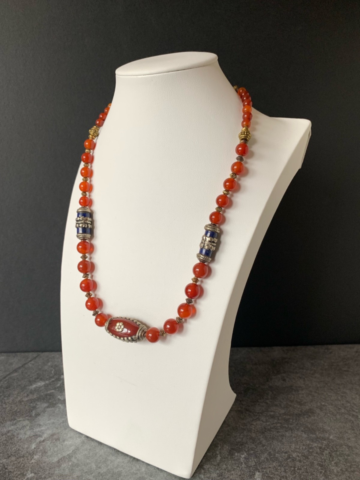 Carnelian in Tibetan Silver and Lapis Lazuli Tibetan Silver beads 21″ Necklace46