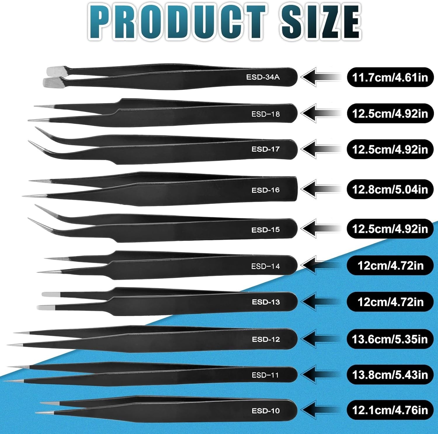 Precision Tweezers10Pcs Set, Upgraded Anti-Static Stainless Steel Tweezers with