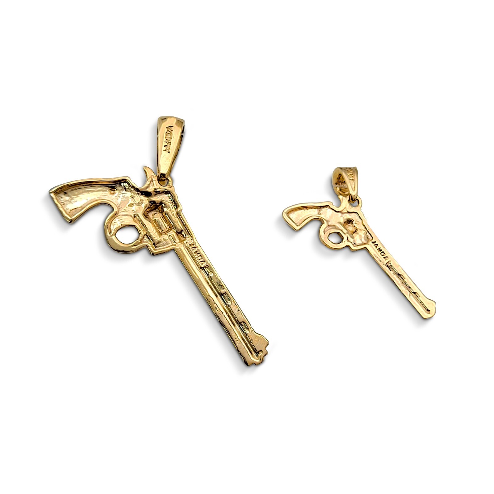 Solid 18K Yellow Gold Revolver Pistol Pendant, Six Shooter Real Gold Gun Pendant