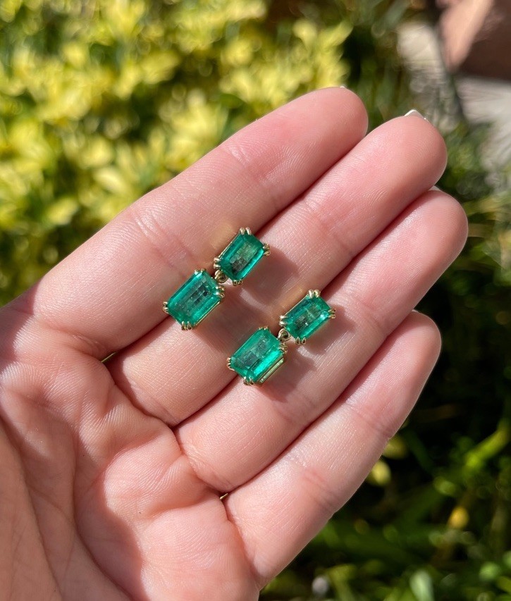 14k Solid Yellow Gold Natural Emerald Earrings Drop Dangle Emerald Earring