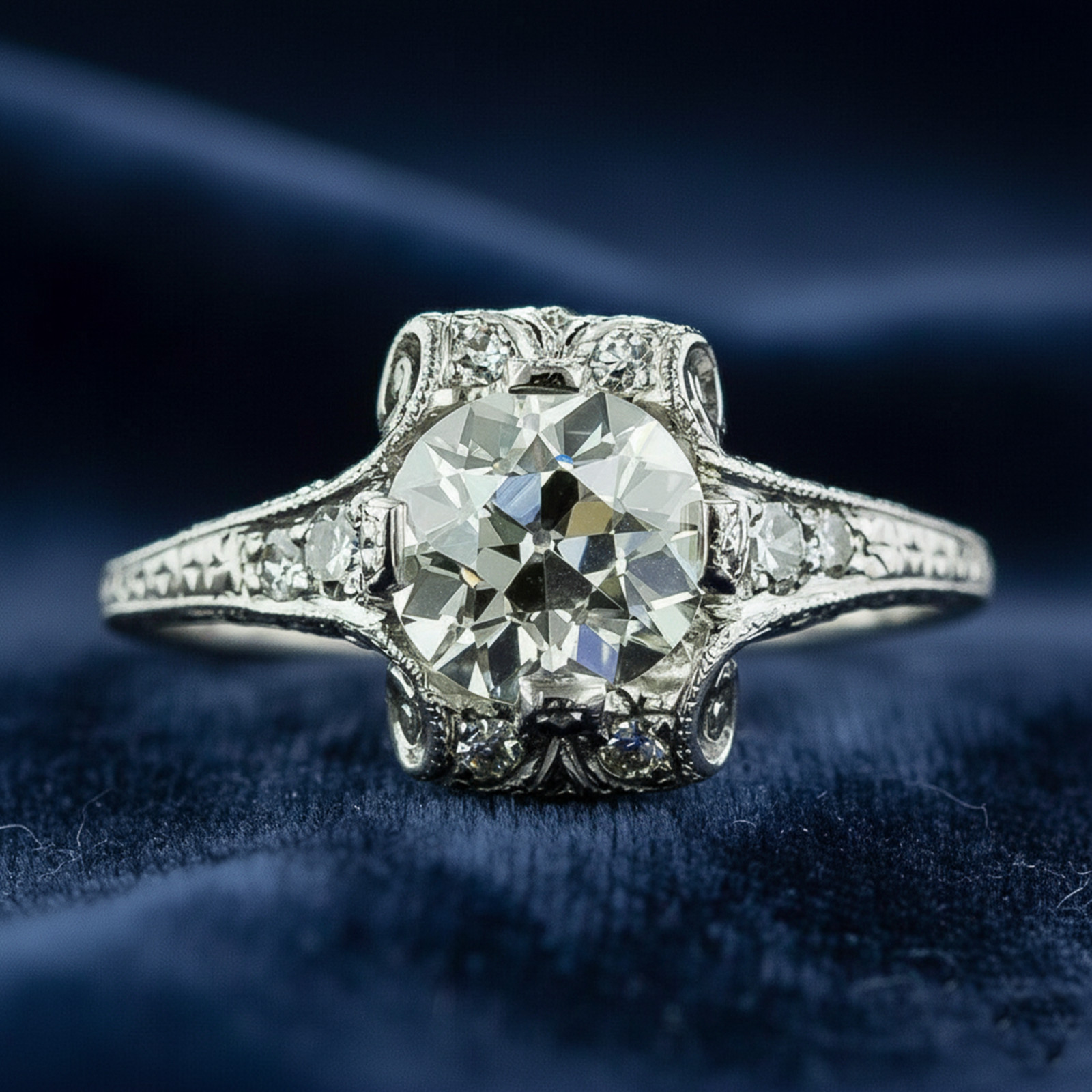 Old European Cut Simulated Diamond 14K Gold Vintage Inspire Wedding Ring For Her