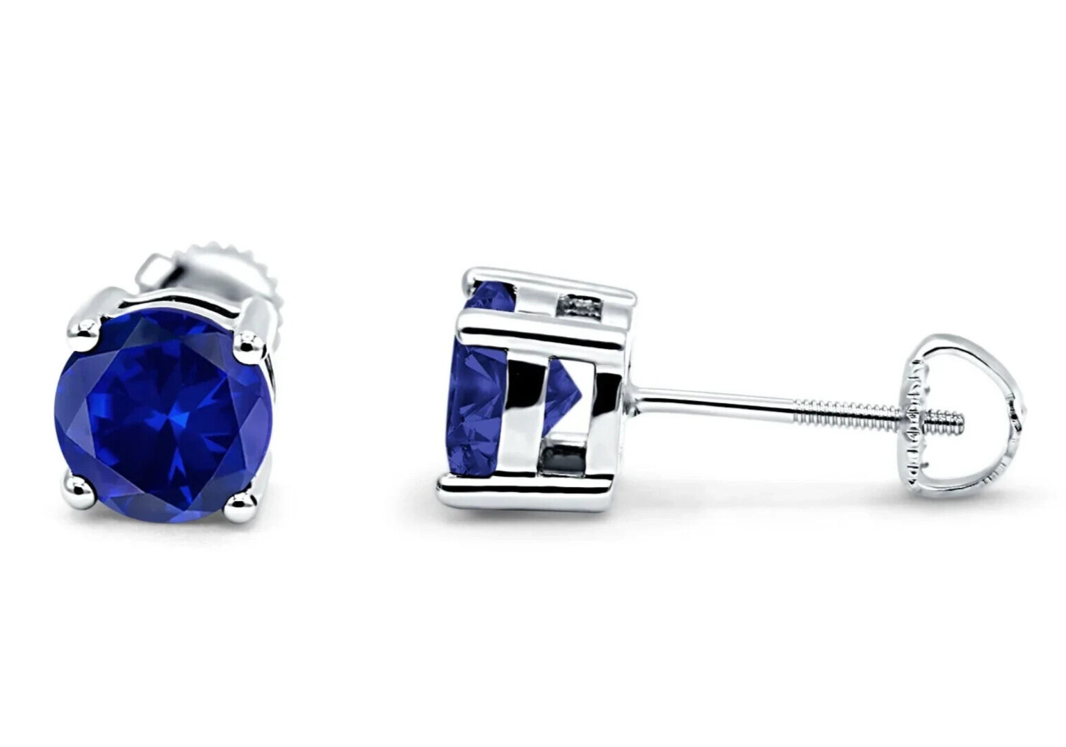 2 ct. Sapphire Round Basket Set Stud Screw Back Earrings Solid Sterling Silver