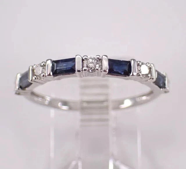 14K White Gold Plated 2Ct Baguette Cut Lab-Created Sapphire Wedding Band Ring
