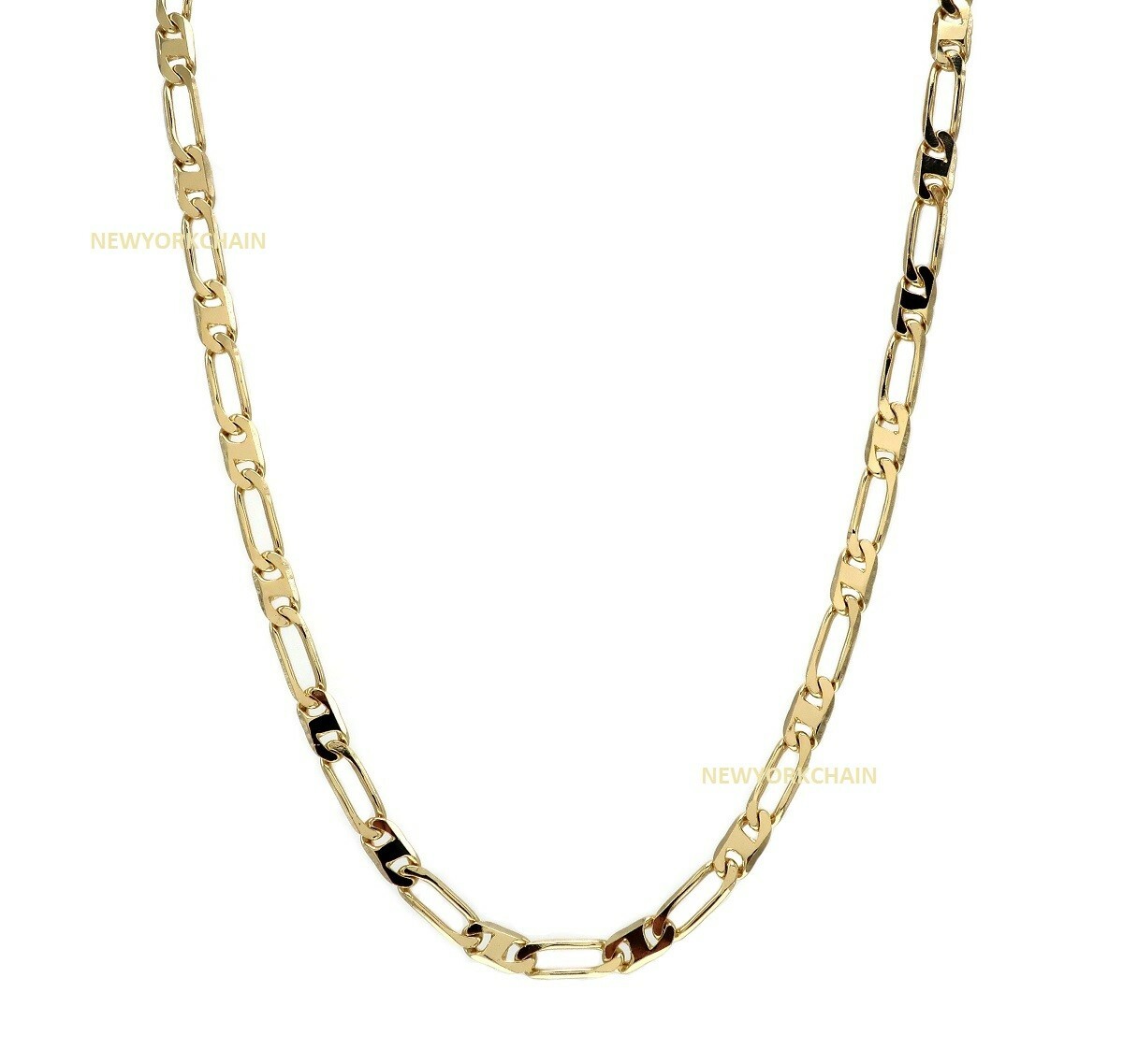 Italian Figaro Mariners Anchor Link Chain Necklace 7mm 8″ 24″ 18K Gold Plated