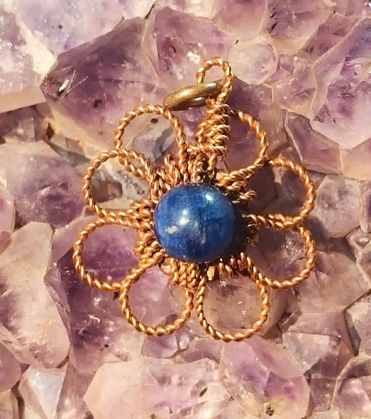 Flower Pendant Copper Daisy Wire Wrapped Mandala Kyanite Lucky Jewelry #PM6