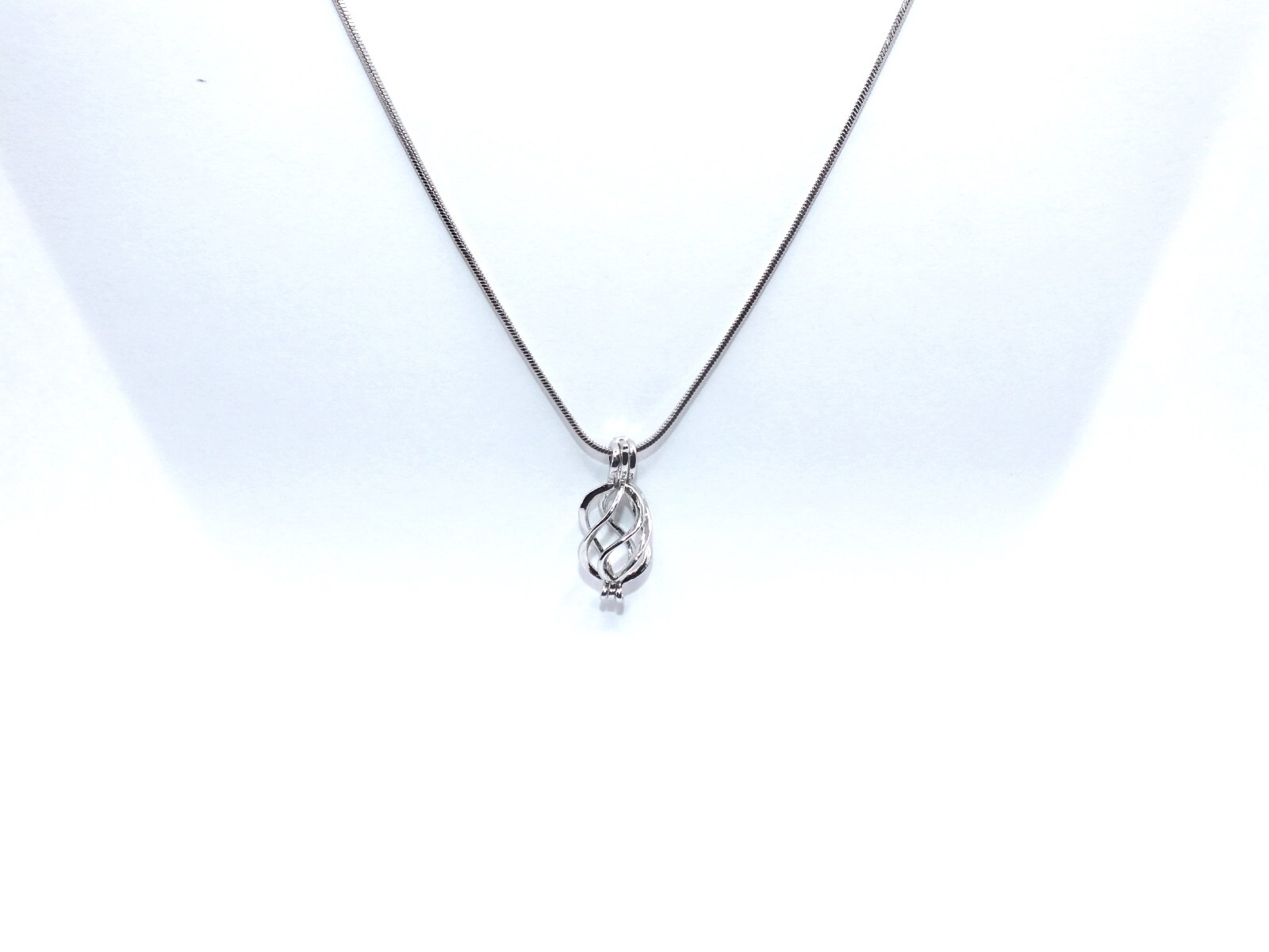 Silver Oval Basket Pearl Cage Charm Pendant Necklace – Crystal Bead Locket