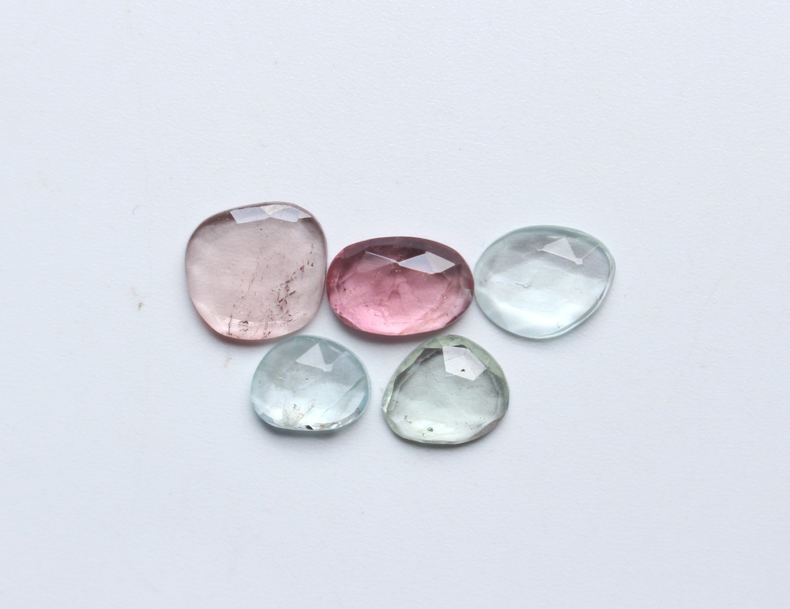 Aquamarine & Tourmaline Rose Cut Gemstone Natural Rose Cut Faceted Set 8To10MM