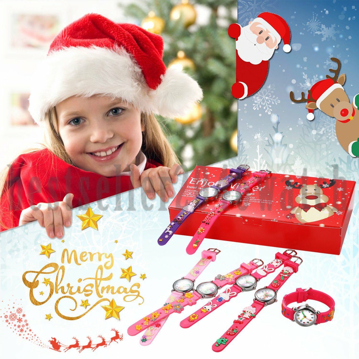 Cute Cartoon Pattern Watches Children Kids Girls Quartz Analog Wrist Watch Xmas