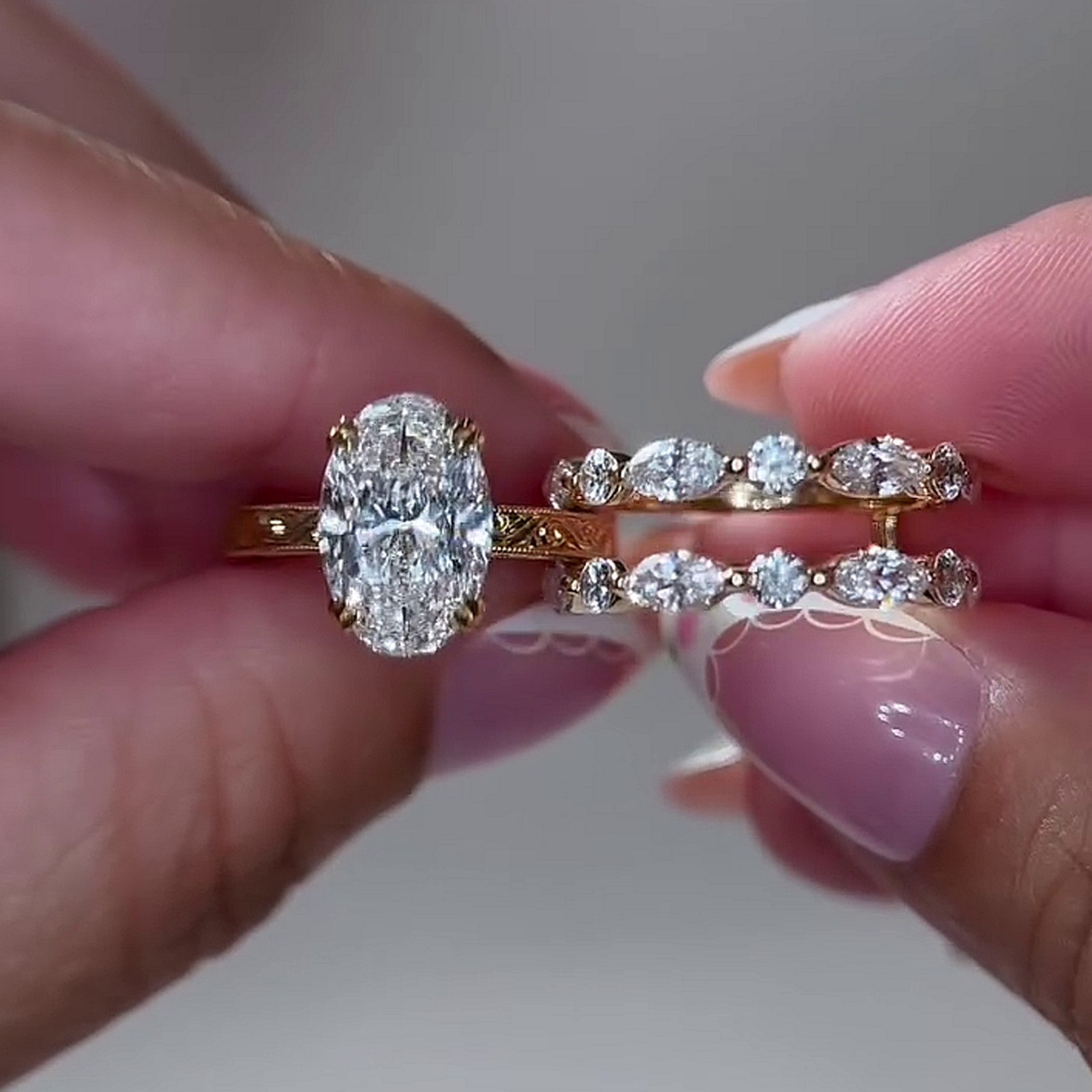 5.29CTW Oval Cut Moissanite Enhance Set Engagement Ring 14K Yellow Gold Plated