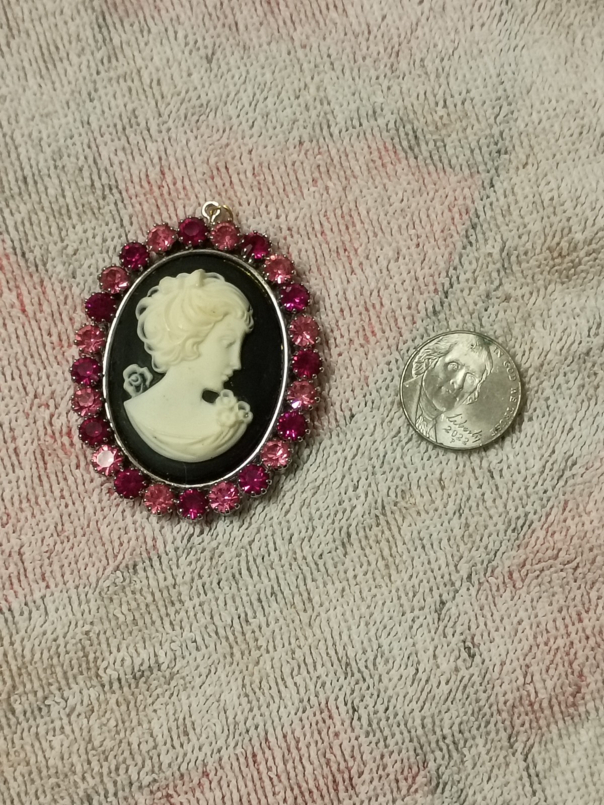 Tarina Tarantino Pink & Purple Crystals Cameo Pendant