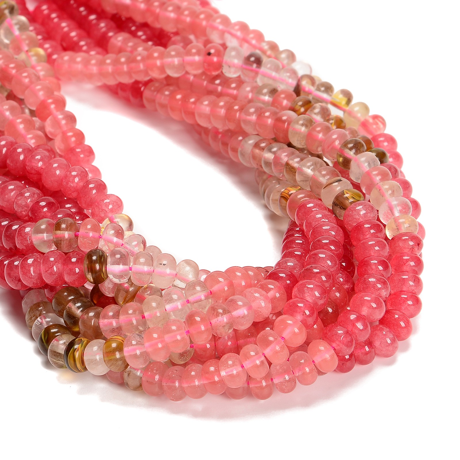 07-Multi-color Gemstone Smooth Rondelle Beads Size 5x8mm 15.5” Strand