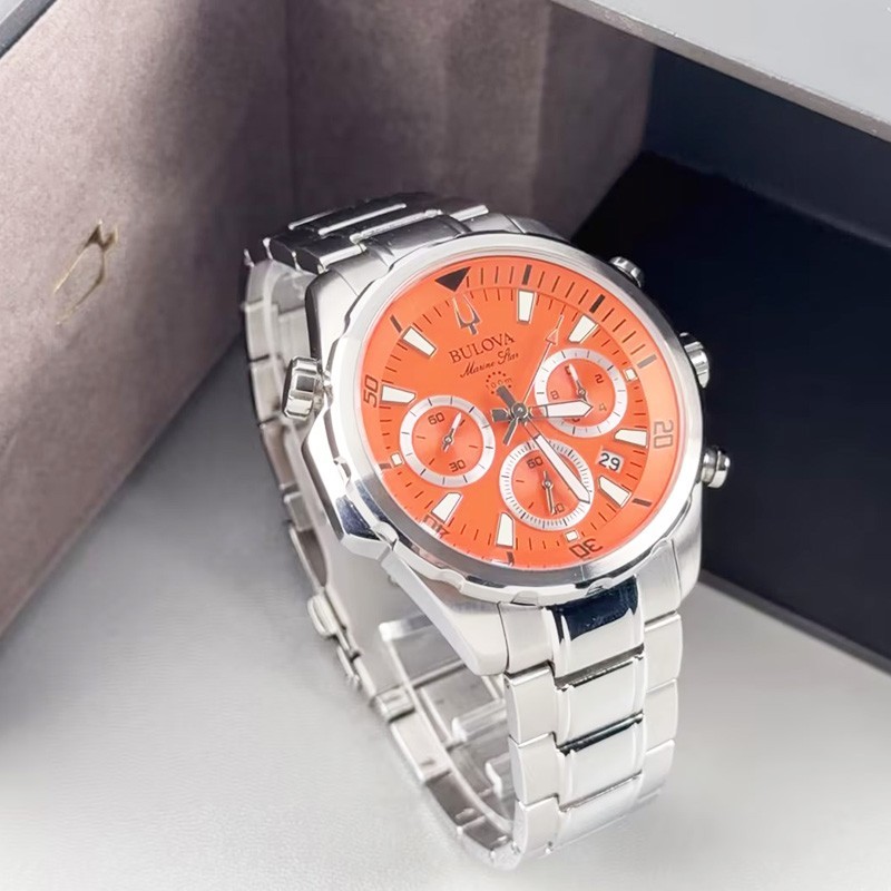 Bulova Marine Star Orange Dial Men’s Chronograph Quartz Watch 43MM 96B395
