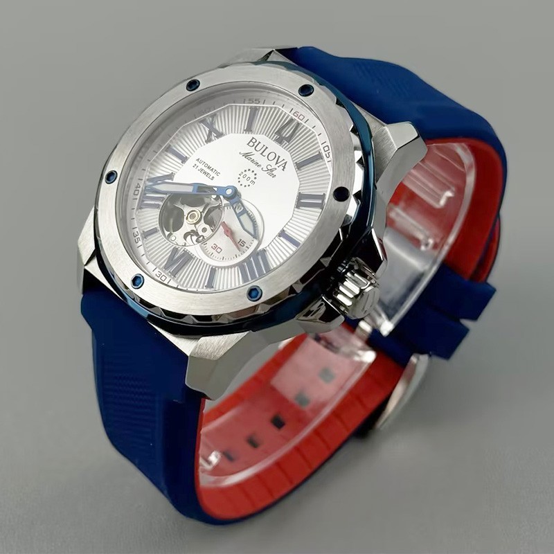 Bulova Marine Star 98A225 Automatic White Dial Blue Rubber Strap Men’s Watch