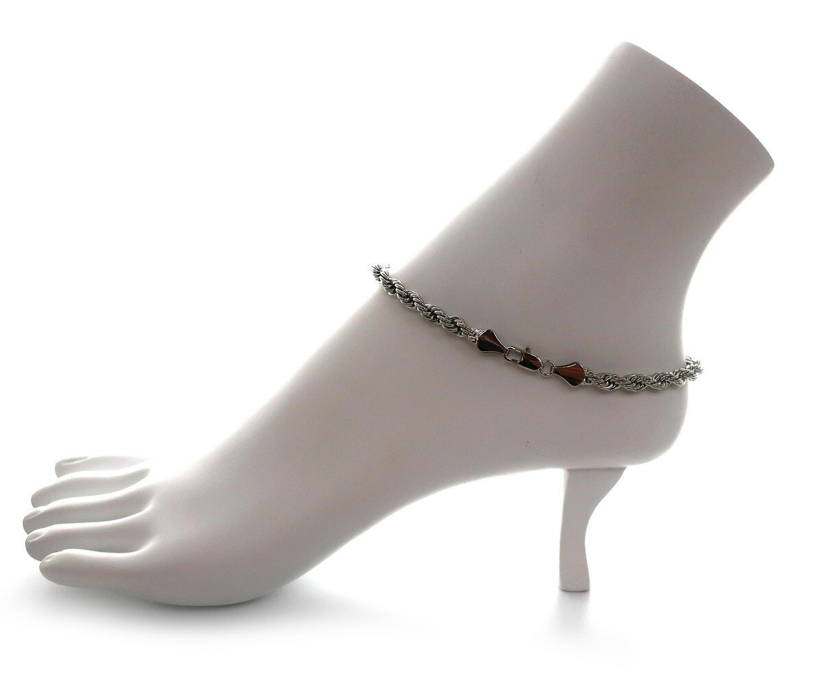 Twist Rope Chain 5mm Anklet Ankle Bracelet 10″ inch 14k White Gold Plated