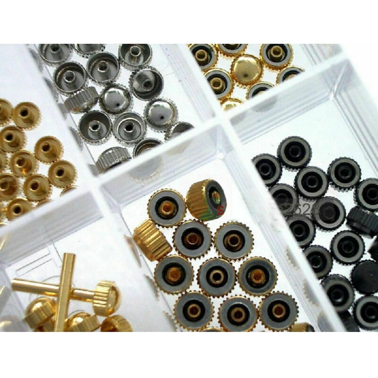 144Pcs Different Sizes Mixed Watch Stem Crown Repair Parts Assortment Set W/ Box