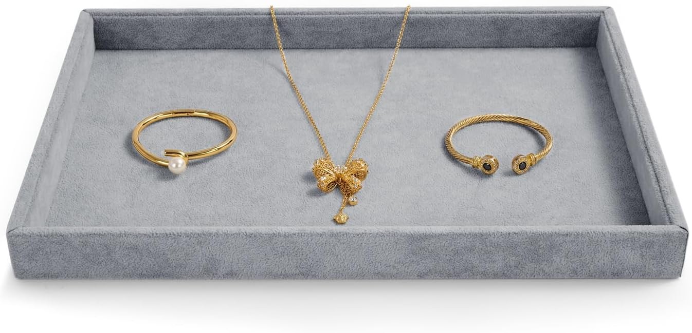 Velvet Flat Jewelry Trays Stackable Jewelry Drawer Organizer Holder Necklace