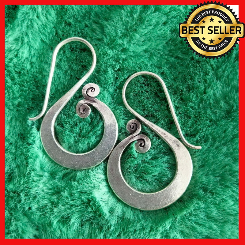 Fine Sterling Silver Earrings 925 Handcraft Tribal Jewelry Hoops Vintage ERA1213