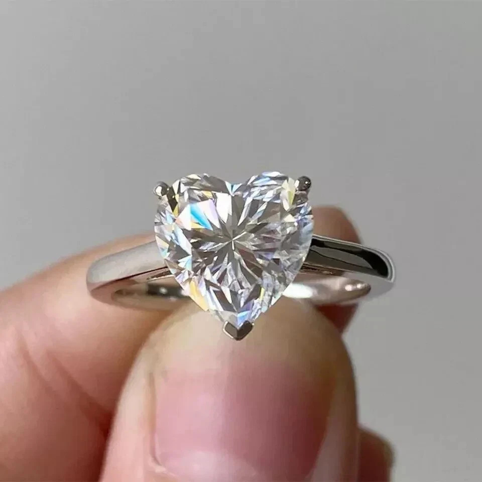 Certified 3.30 Ct White Heart Cut Treated Diamond Solitaire Ring In 925 Silver