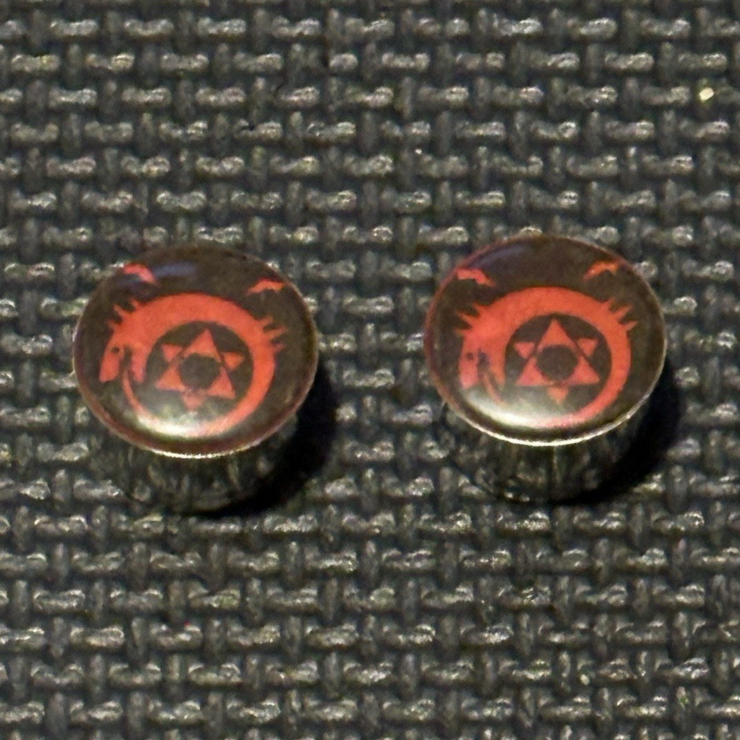 Red & Black Signs & Symbols Round ear gauges Metal Butterfly Back. 3/4-19mm