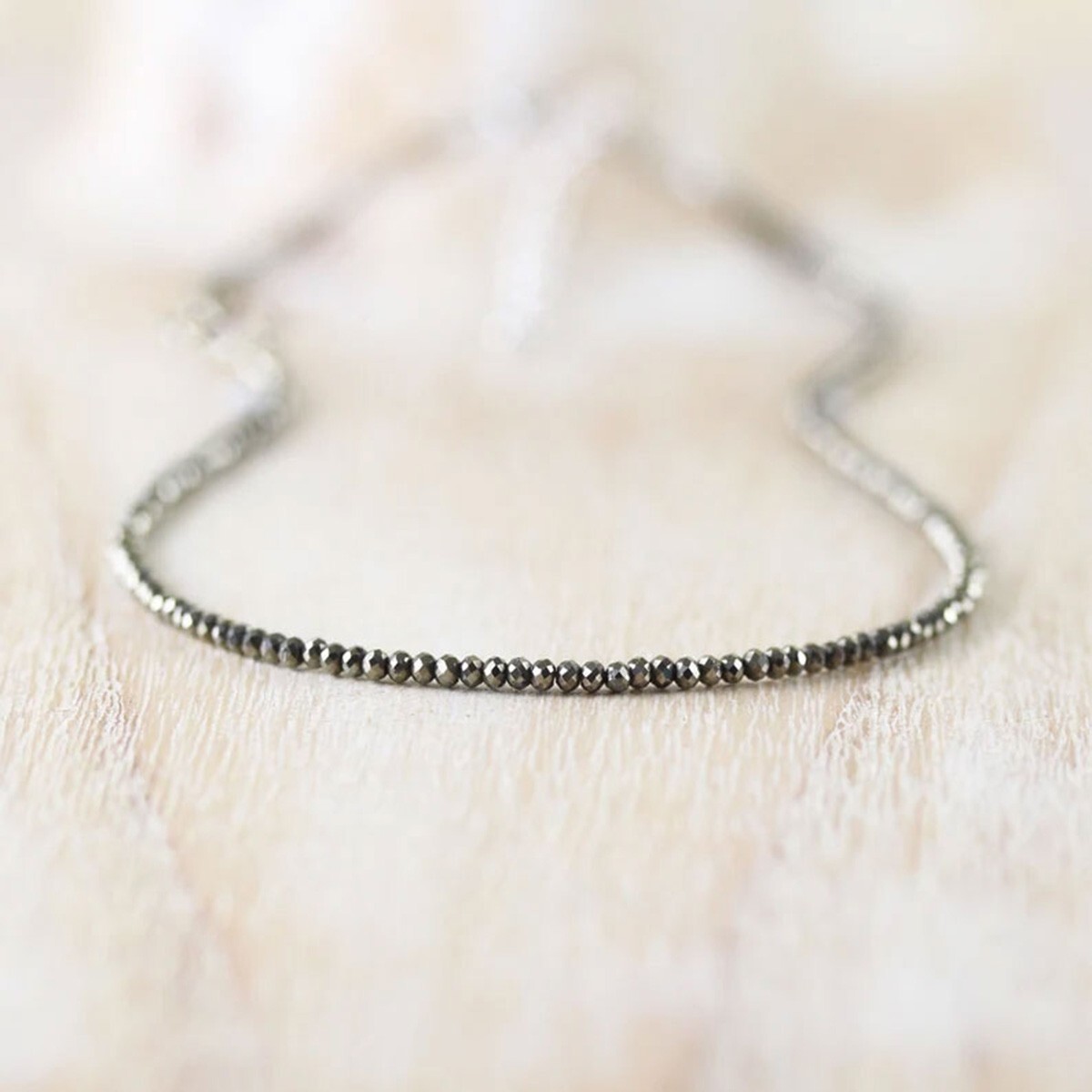 Pyrite 2mm Crystal Gemstone Faceted Beads Dainty Choker Necklace Minimalist