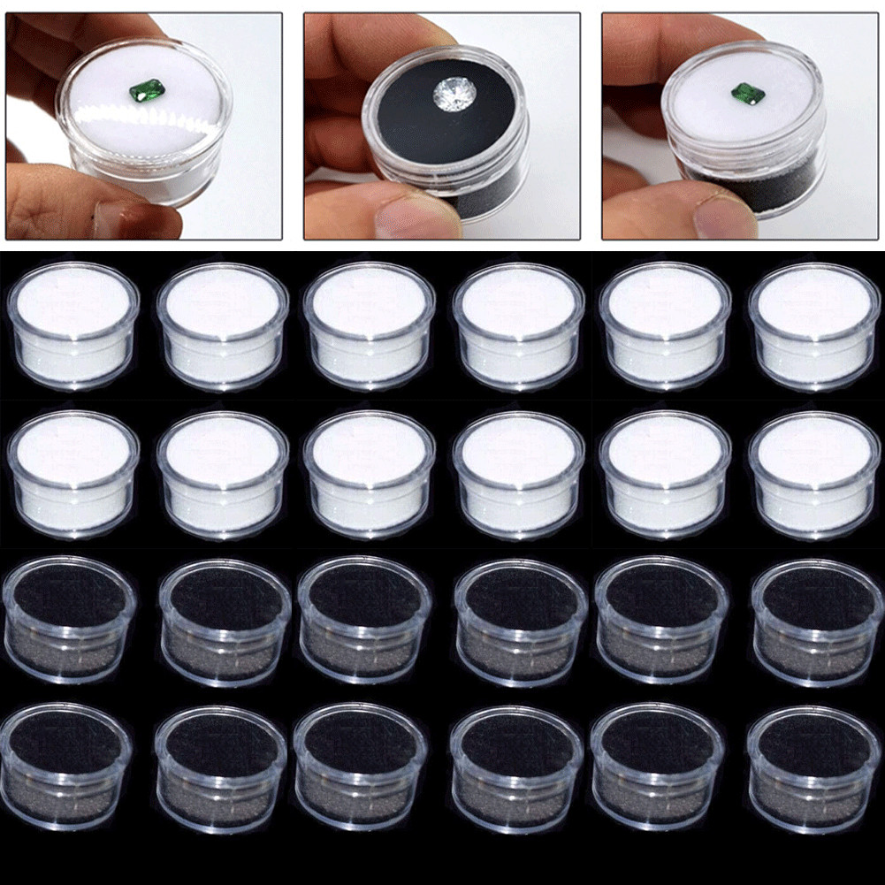 Transparent Gem Round Box Protective Loose Diamond Gemstone Display Case Holder