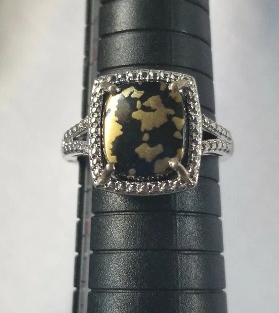 Black And Gold Goldenite Ring Platinum Over Sterling Size 9