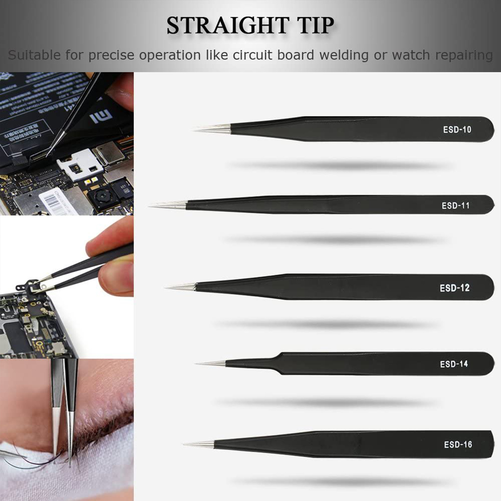 9 Pcs Maintenance Repair Stainless Steel Tools Kit ESD Anti-static Tweezers Set