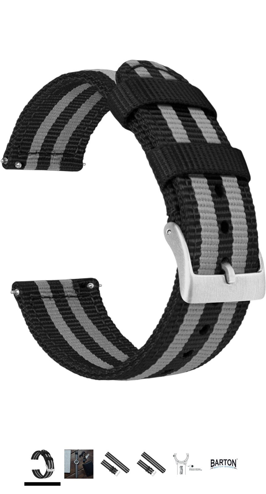 BARTON WATCH BANDS – Ballistic Nylon Two-piece NATO® Style Strap – 20mm