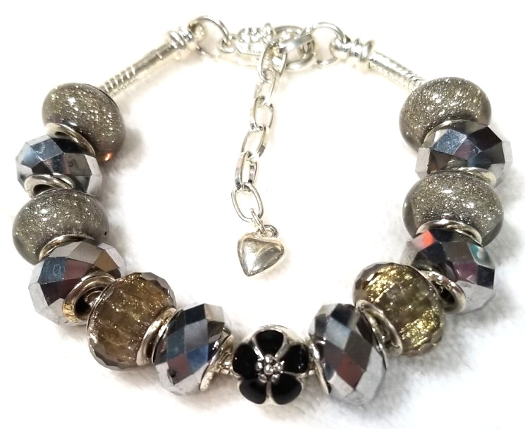7.9″ FLOWER SLIDER CHARM MURANO LAMPWORK GLASS BEADS BRACELET