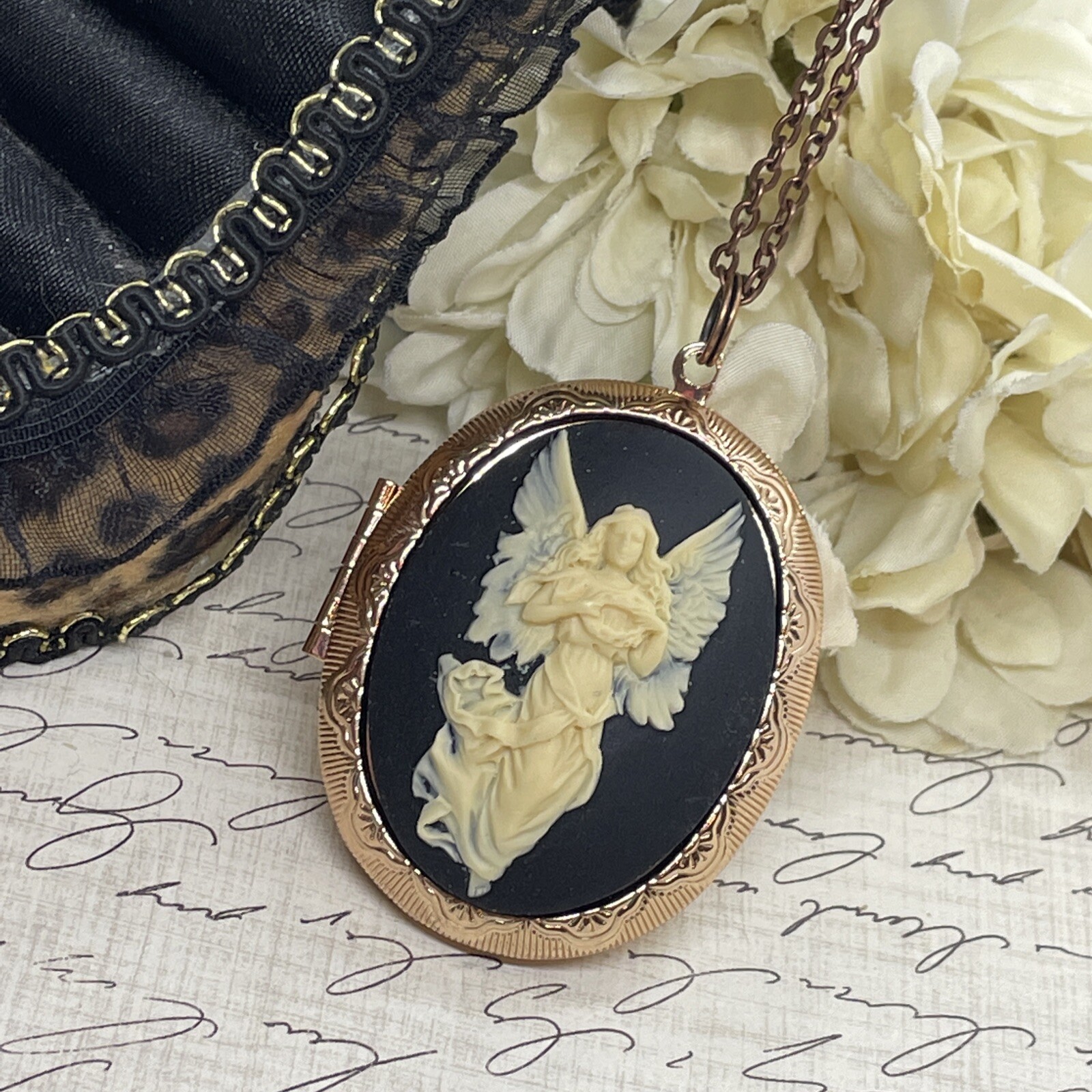 Angel Wedding Anniversary Birthday Rose Gold gift Bridal Bridesmaid Photo Locket
