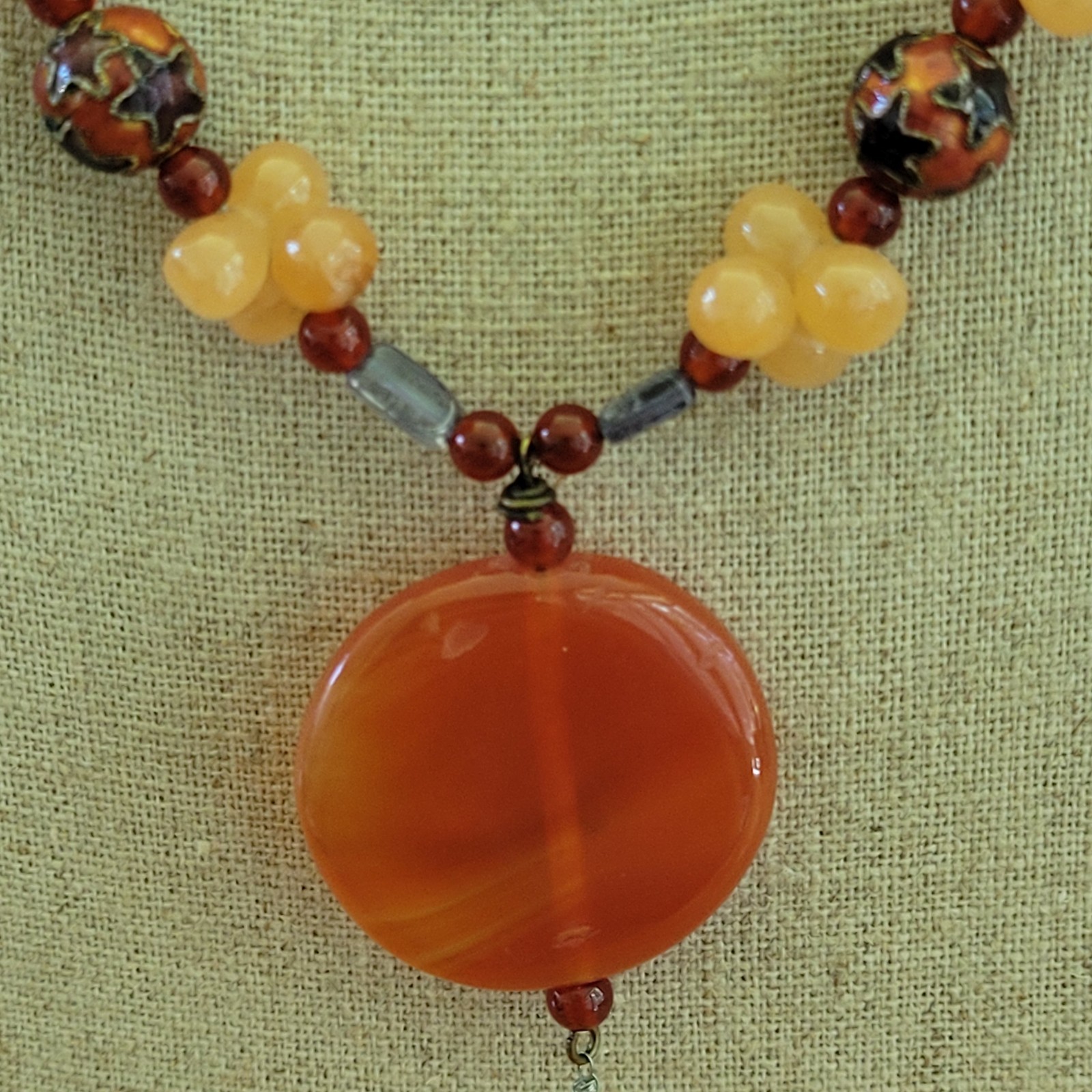 Vintage American Diamond Carnelian Agate Quartz Flower Necklace 17in 44g