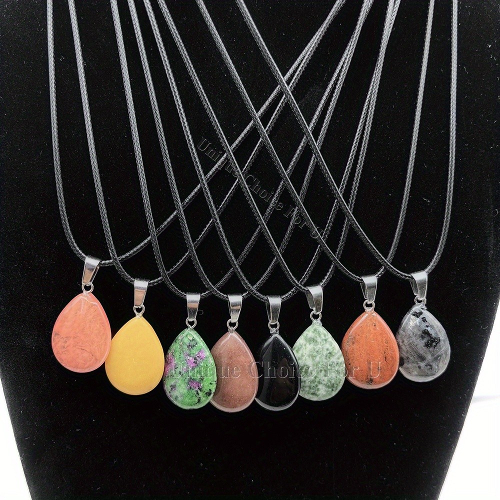 25/50Sets Natural Stone Teardrop Pendant Necklaces Bulk for DIY Jewelry Making