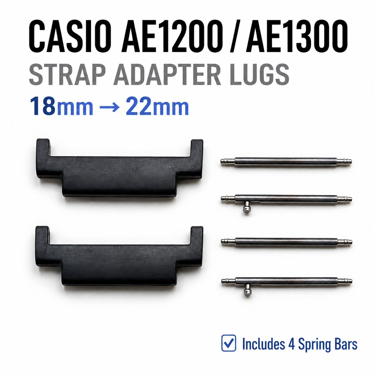 FOR CASIO AE1200 AE1300 WATCH STRAP ADAPTER LUG 18mm TO 22mm METAL