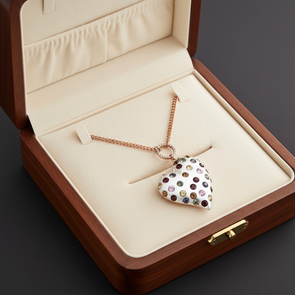 Betsey Johnson Multi-Colored Stone Lucite Heart Pendant Necklace Long Length