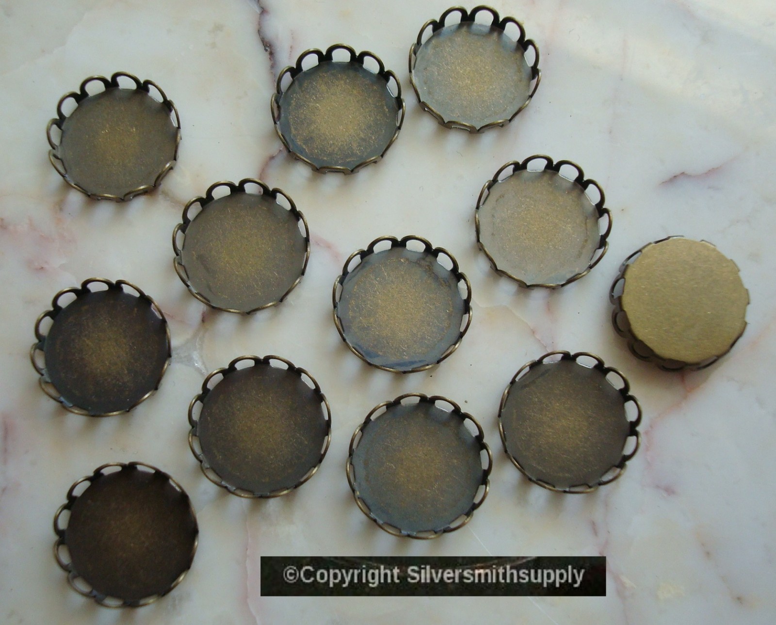 Bezel cups bronze plate 12mm round machine made gallery edge 12 bezel cups BC028