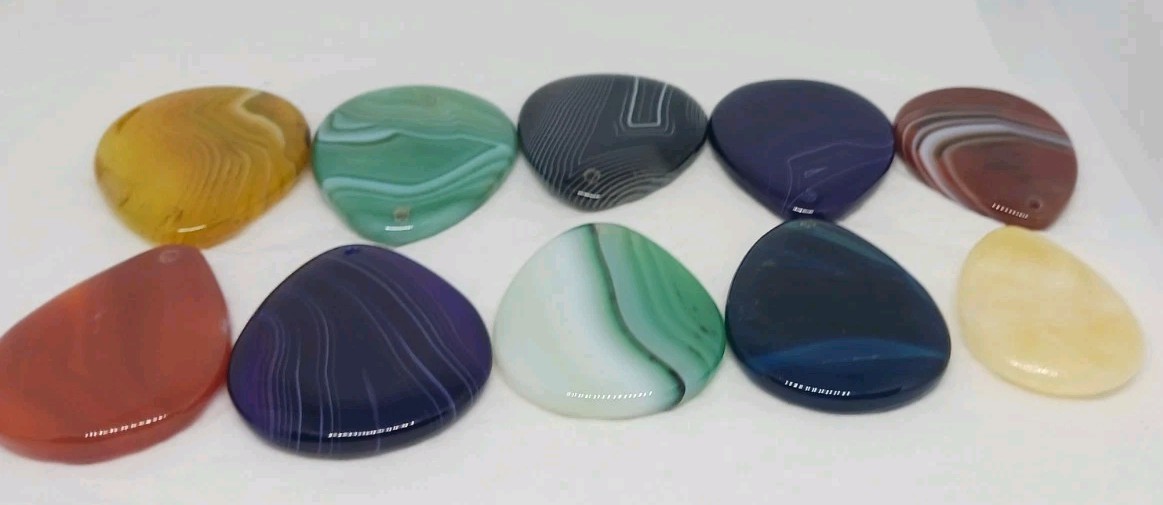 10 Gemstone Pendants Cabochon dyed drilled no bail jasper agate polished pendant
