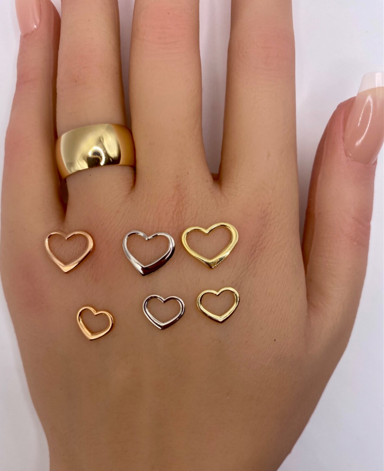 14K or 10k Yellow White or Rose Gold 2-D Floating Heart Slides Charm Pendant