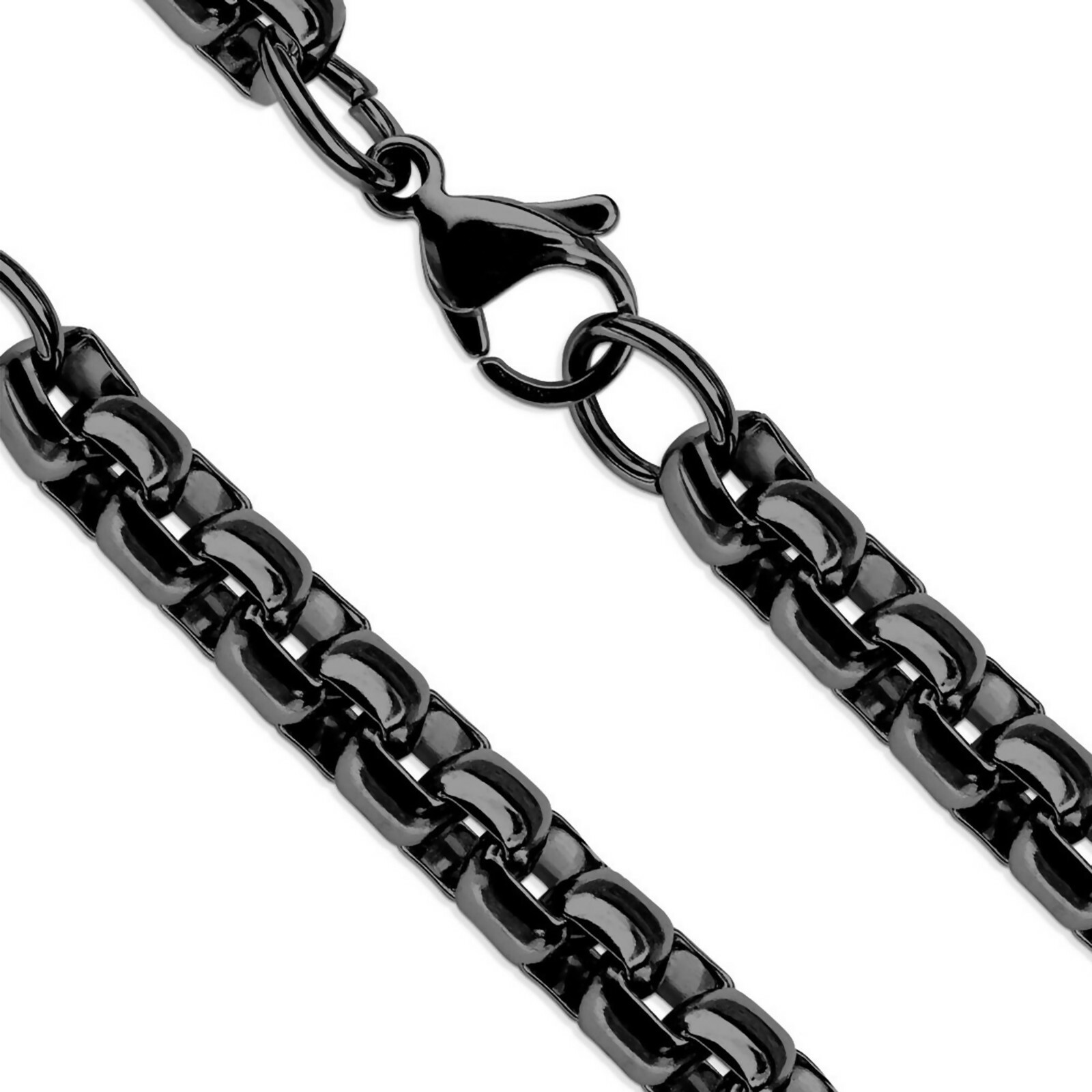 Black Rolo Chain Stainless Steel Round Box Necklace 3mm 15-20-Inch