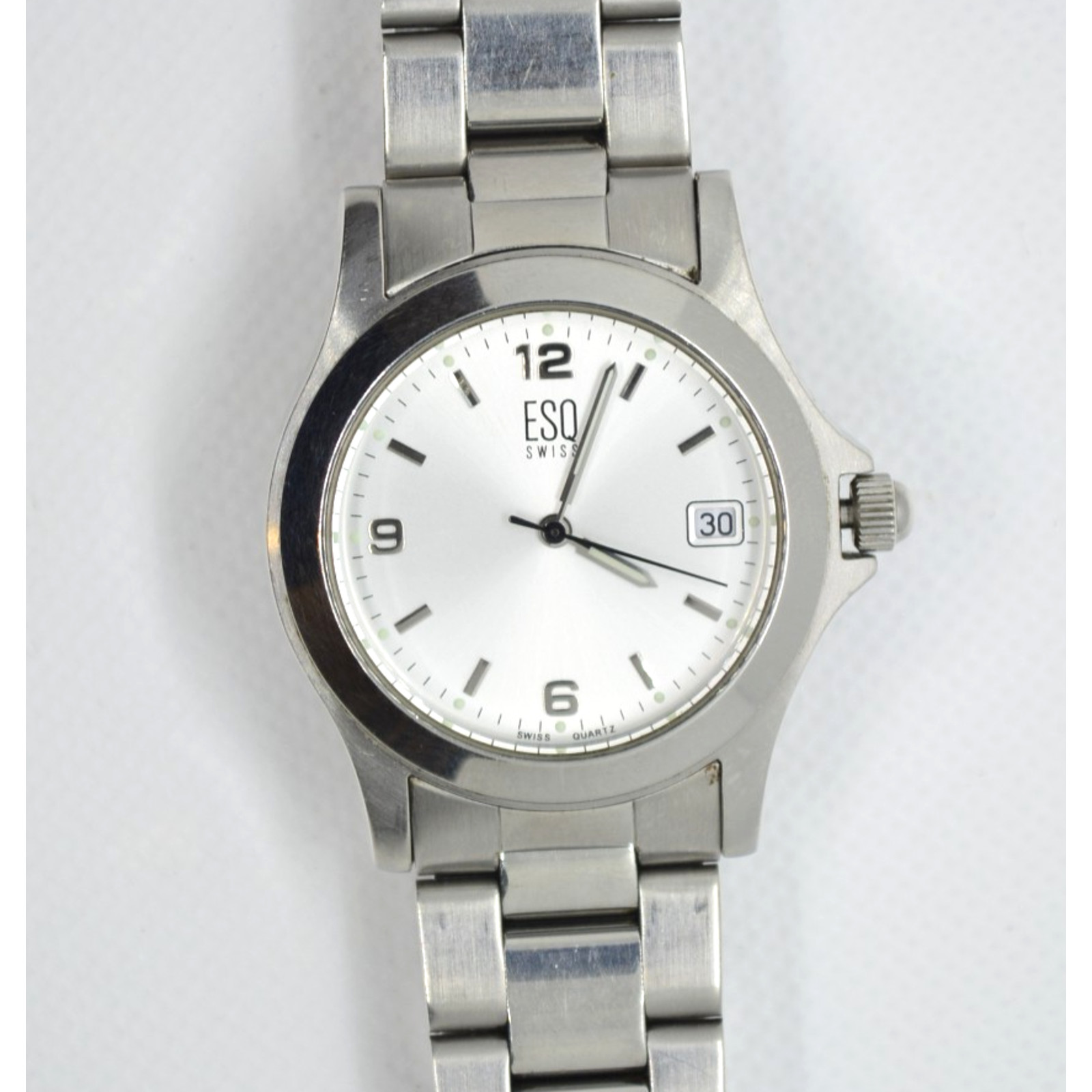 ESQ Swiss Men E5063 Dress Formal Silver Tone Quartz Watch New Battery #503