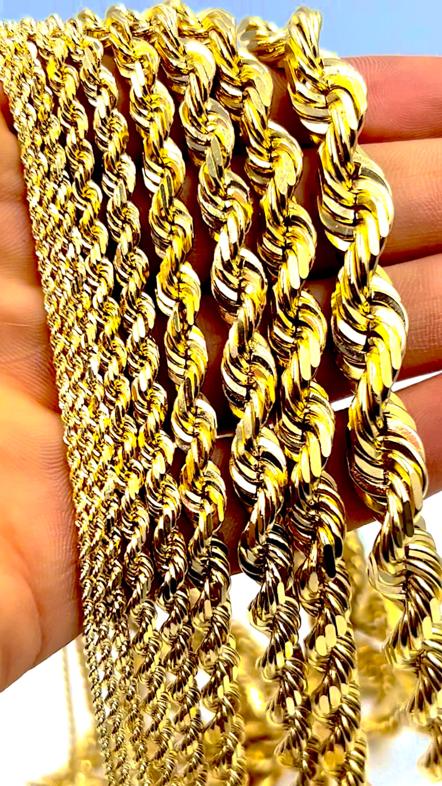 14K Yellow Gold SOLID Rope Chain Bracelet Diamond Cut Real Gold 1mm-12mm 7″-9″