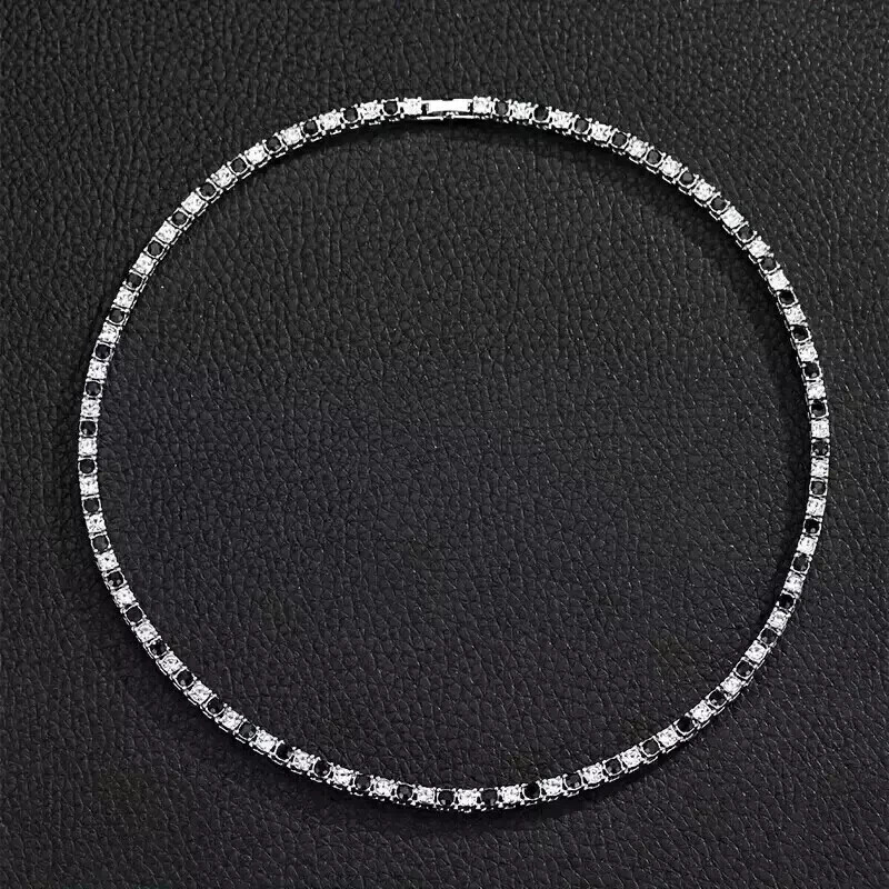 20Ct Round Cut Lab Created Black Diamond Tennis Necklace 14K White Gold Plated