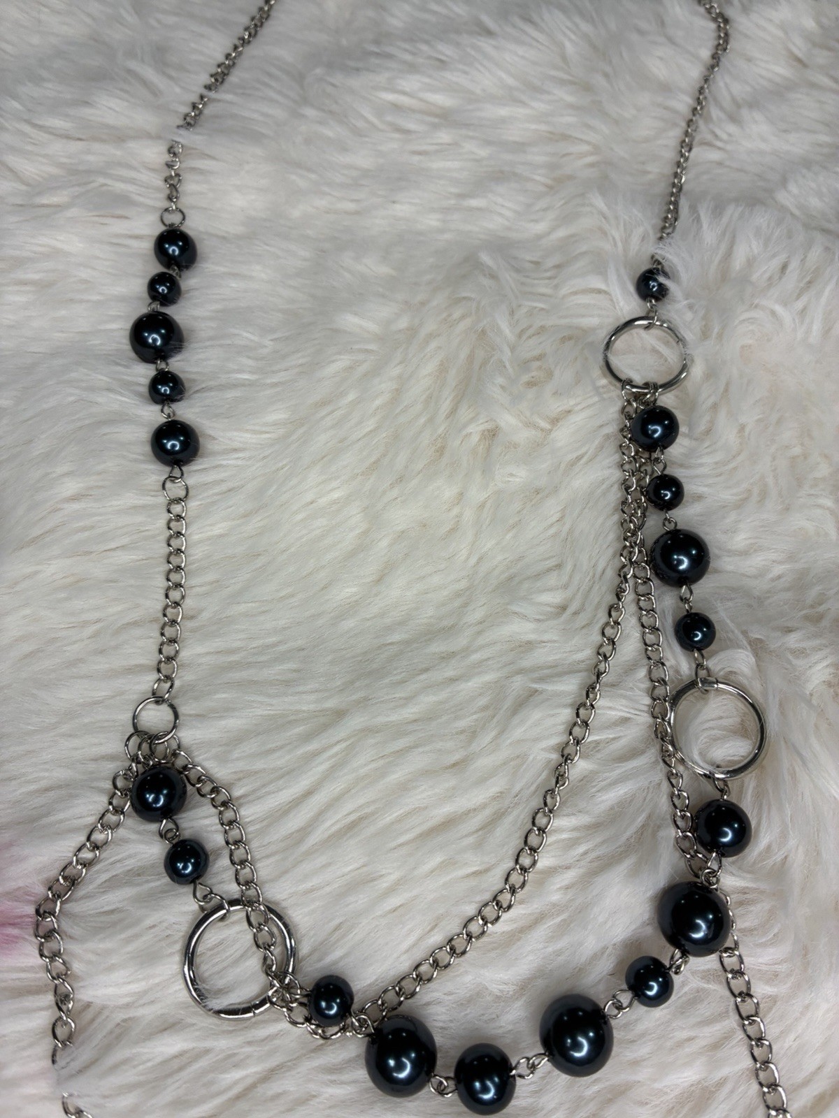 Paparazzi Silver Tone Cable Chain Beaded Necklace w/ Black Animal Charm, Adj