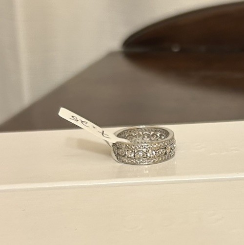 Size 7.25 Diamond CZ Delicate Eternity Band Ring Silver Tone No Mark